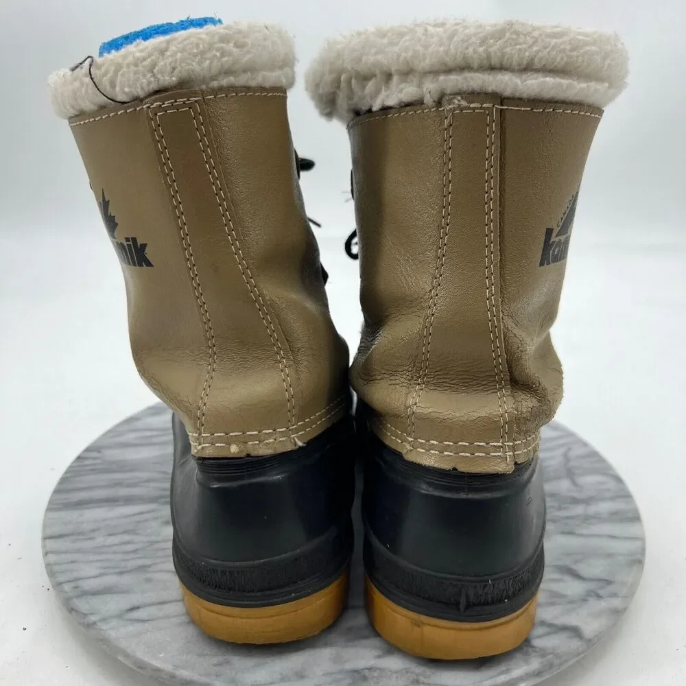 Kamik Boots Mens 8 Beige Waterproof Leather Faux Fur Snow Winter Made In Canada‎
